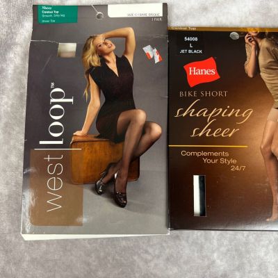 Lot 2 West Loop Hanes Pantyhose Black Nude Sheer Control Top Size C NWT